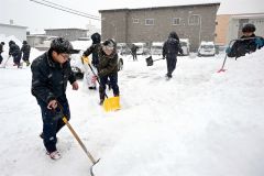 朝の雪うんざり　開店前に除雪追われ、氷まつり関係者「いまさら」