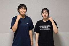 女子個人戦で３位の成績を収めた（右から）５２キロ級の宮尾莉子と５７キロ級の岡田美里