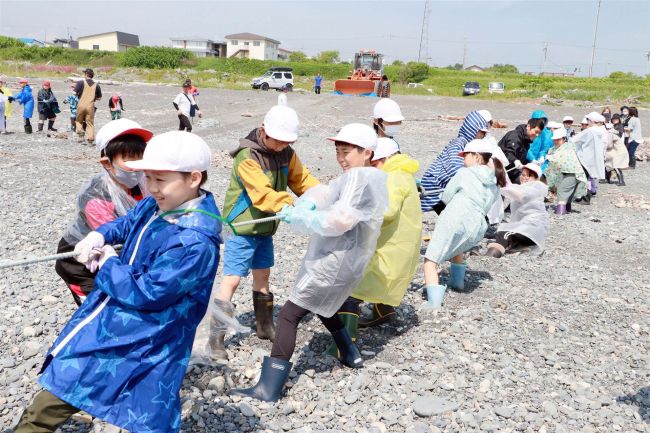 大樹小児童が地引き網体験