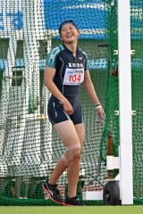 【女子ハンマー投げ・決勝】全６投の試技を終えて満足そうな笑顔を見せる澤向美樹（幕別清陵）