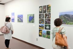 さまざまな角度から捉えた山脈の作品が並ぶ会場の様子（１日午前１０時１０分ごろ、帯広市民ギャラリーで、撮影助川かおる通信員）