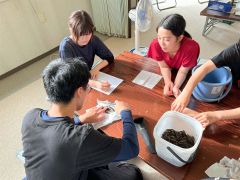 ウチダザリガニを計測する学生