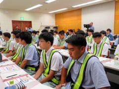 建設業の仕事について若手社員から学ぶ生徒