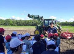 収穫体験を楽しむ本別中央小の３年生