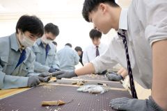 オーナメントキットの部品を作る中札内高等養護学校幕別分校と池田高校の生徒