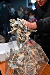 千円札つかみ取りに悪戦苦闘　年末大売出しで“体験会”