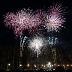 音楽に合わせて次々と打ち上げられた冬花火（１日、須貝拓也撮影）