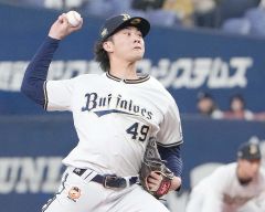 【オリックス－楽天】オープン戦に先発登板し、ランナーを許すも１回を無失点に抑えるオリックスの片山楽生（京セラドーム、大賀章好撮影）