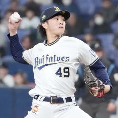 【オリックス－楽天】オープン戦に先発登板しランナーを許すも１回を無失点に抑えるオリックスの片山楽生（京セラドーム、大賀章好撮影）