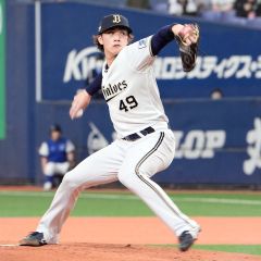 【オリックス－楽天】オープン戦に先発登板しランナーを許すも１回を無失点に抑えるオリックスの片山楽生（京セラドーム、大賀章好撮影）