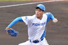 【日本ハムーオイシックス】３回に公式戦初登板する日本ハム・澁谷純希＝鎌ケ谷（大賀章好撮影）