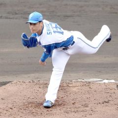 【日本ハムーオイシックス】３回に公式戦初登板する日本ハム・澁谷純希＝鎌ケ谷（大賀章好撮影）