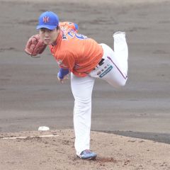 【日本ハムーオイシックス】先発登板するオイシックス・牧野憲伸＝鎌ケ谷（大賀章好撮影）