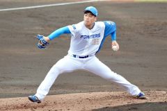 【日本ハムーオイシックス】３回に公式戦初登板する日本ハム・澁谷純希＝鎌ケ谷（大賀章好撮影）
