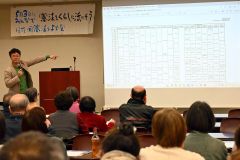高等裁判所長官の一覧表を示し、女性の少なさを指摘する池田弁護士
