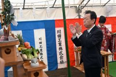 帯信金稲田店改築地鎮祭　川田工業施工　現店舗解体開始は来春 11