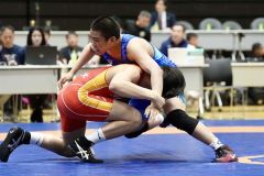 【Ｕ１７フリースタイル８０キロ級１回戦・碓井博登―本山維芯】帯北の本山維芯（右）＝横浜武道館（大賀章好撮影）