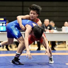 【Ｕ１７グレコローマン５５キロ級１回戦・田澤祥樹―阿部心】３位入賞を遂げた帯北の田澤祥樹＝横浜武道館（大賀章好撮影）