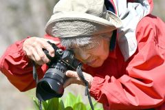 撮影に没頭する嶋谷さん（金野和彦撮影）