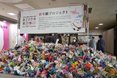 世界中の誰もが笑顔でお菓子をつくり、食べる事ができる未来を目指し、全国からお菓子の包み紙の折り鶴を集めた