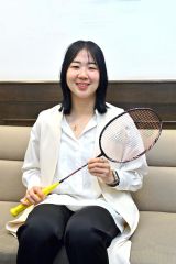 穏やかな表情で競技人生や引退試合イベントなどについて語った永原和可那さん（金野和彦撮影）