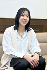 穏やかな表情で競技人生や引退試合イベントなどについて語る永原和可那さん（金野和彦撮影）