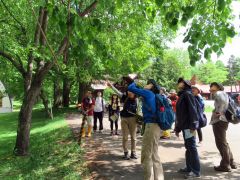 園地内の花や樹木を観察する参加者