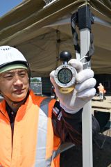 各現場でＷＢＧＴ計測器を設置する東日本冨士新道路。６月に入りＷＢＧＴ指数は２８を記録することも。