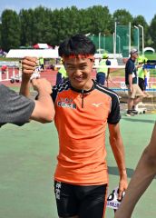 【男子三段跳び決勝】インターハイ出場が決まり喜ぶ菅原敦志（白樺学園）