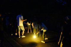 水辺に生息するホタルを観察する参加者ら