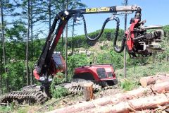 池田町の十弗山林でコマツが試行するＣＴＬ工法で用いられているハーベスター