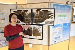 おびひろ動物園のビジターセンターで猛禽類の羽根展示中