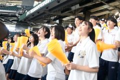 ナインに大きな声援を送る白樺学園の生徒ら