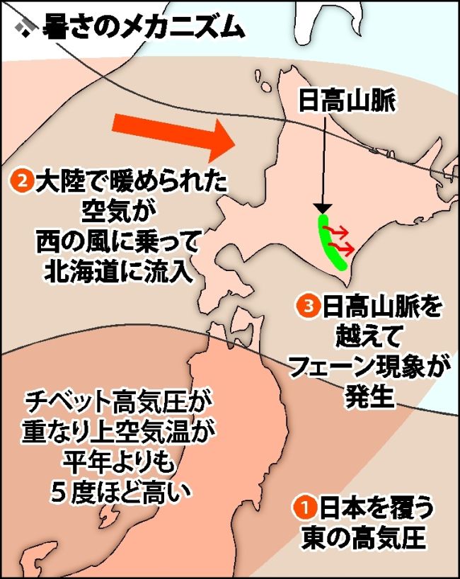 十勝が暑いのは･･･重なった高気圧とフェーン現象　複数要因で高温に