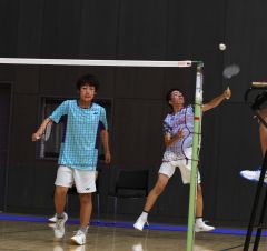 個人戦ダブルス優勝の愛澤彬・石田悠稀組（帯一）