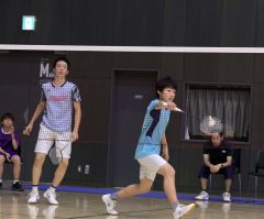 個人戦ダブルス優勝の愛澤彬・石田悠稀組（帯一）