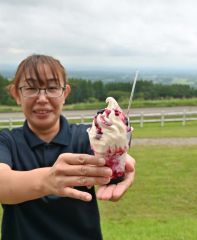粒を残したジャムソースが鮮やかなハスカップサンデー