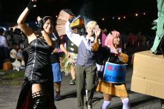 独創性豊かな装いで盆踊りを楽しむ参加者ら（広尾）
