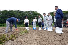 ジャガイモの生育状況を視察する委員ら