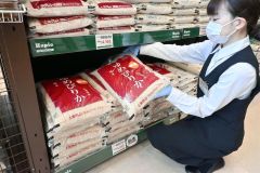 店頭に並んだ道産の新米「ゆめぴりか」（１２日、午前１０時１５分ごろ、音更町のハピオで。金野和彦撮影）