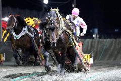 大外枠から差し切って快勝したキングフェスタ（ばんえい十勝提供）