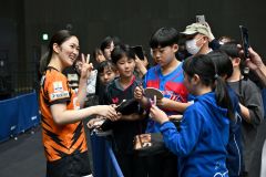 卓球Ｔリーグ女子・木下アビエル（ＡＫ）―トップおとめピンポンズ名古屋戦（金野和彦撮影）