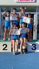 全道大会優勝を喜ぶ十勝陸上クラブ高学年混合リレーリーム（提供）