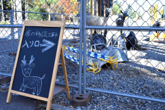藤丸パークに移設されたエゾシカのモニュメント（１５日午前８時半ごろ、須貝拓也撮影）