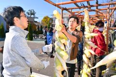 平和園札内店で、漬け物用のダイコン干し（金野和彦撮影）