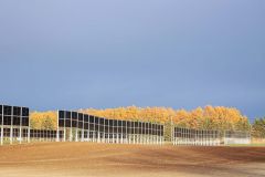 帯広畜産大学に設置された営農型垂直太陽光発電設備（平栗玲香通信員撮影）