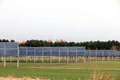 帯広畜産大学に設置された営農型垂直太陽光発電設備（平栗玲香通信員撮影）