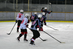 ３Ｐ１０分、ゴールを決め、拳を突き上げ喜ぶ全十勝Ａの高橋大雅（奥の青ユニフォーム）