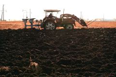 来季に向けてプラウで耕起作業を進める河野さん