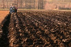 来季に向けて溝引きプラウを進める河野さん